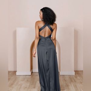 Revelry Black Satin Bridesmaid Dress